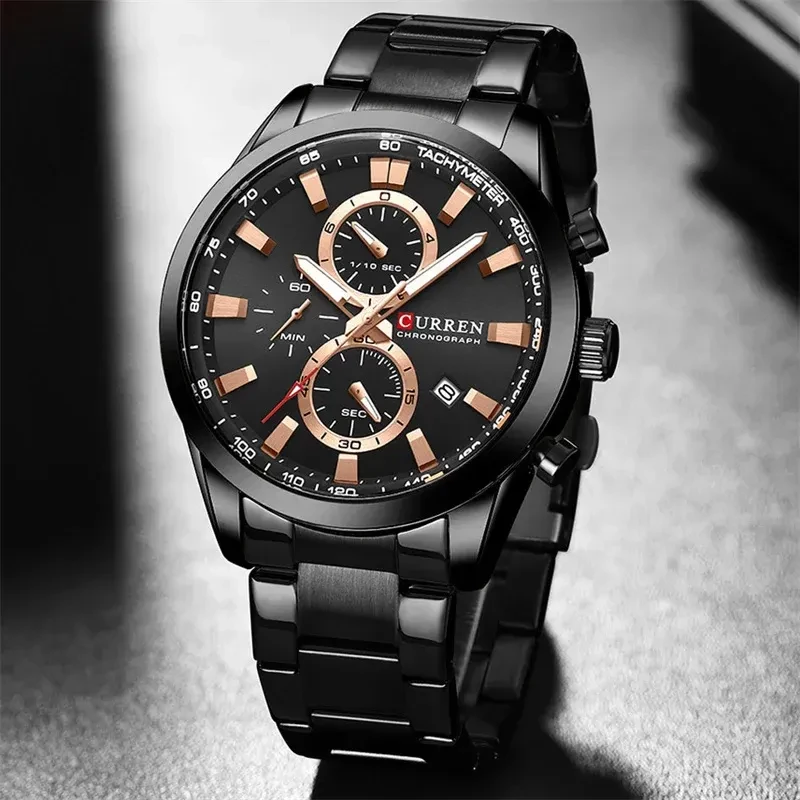 Curren 8445 Chronograph Black Dial Men's Watch